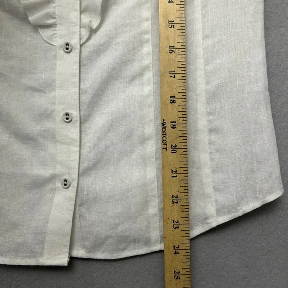 David Brooks Blouse Womens Med White 100% Linen Ruffle Flutter Sleeve Button Up - Picture 8 of 12
